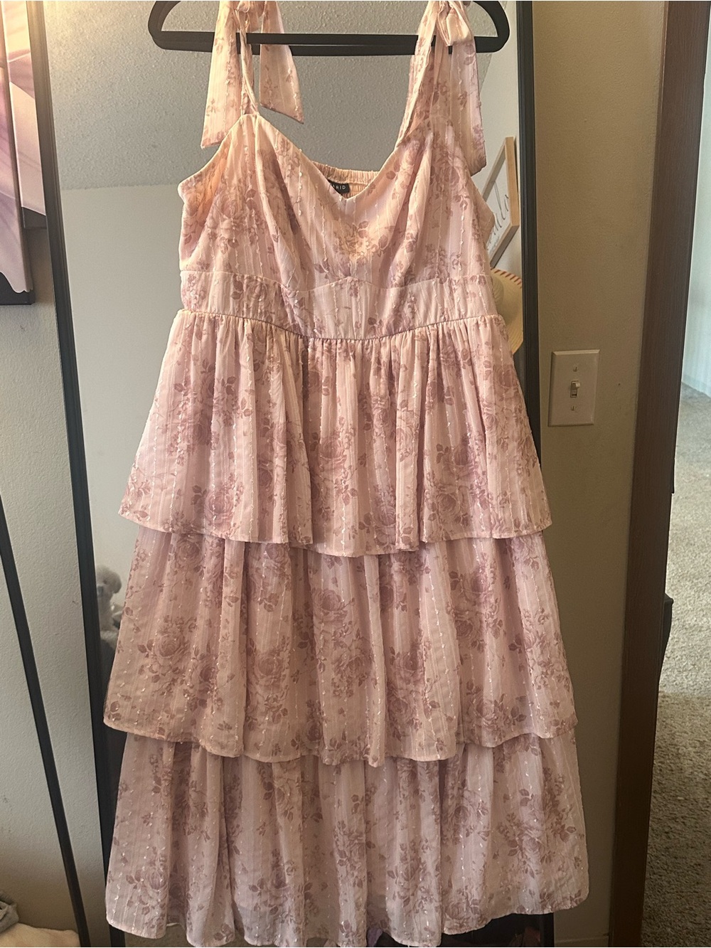 torrid Blush Pink Tiered Floral Sundress with Tie Straps